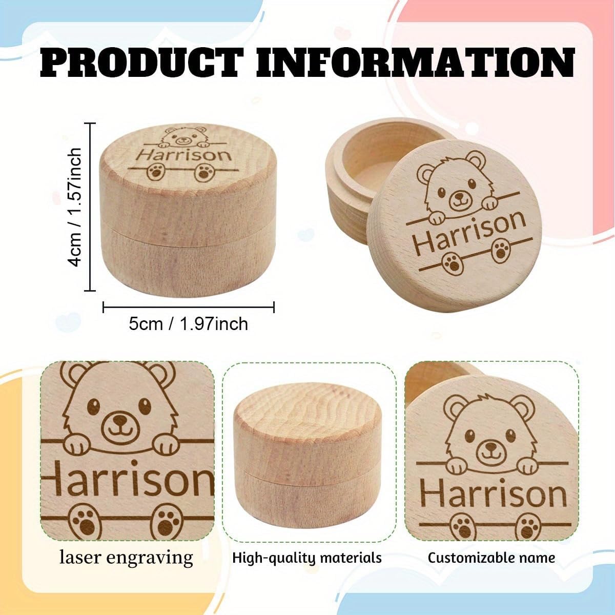 Personalized Baby Memory Box with Name Animal Illustrations 1