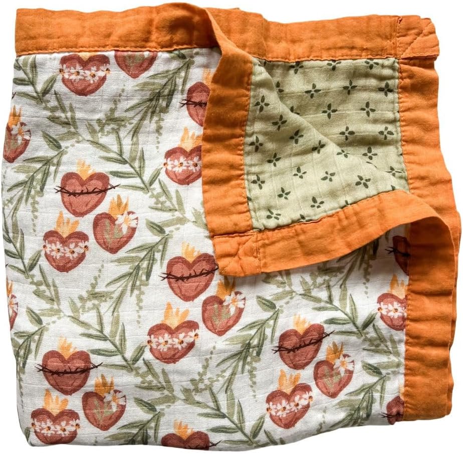 Holy Family Hearts Double Sided Muslin Blanket 47 X 47 Soft Swaddle for Baby