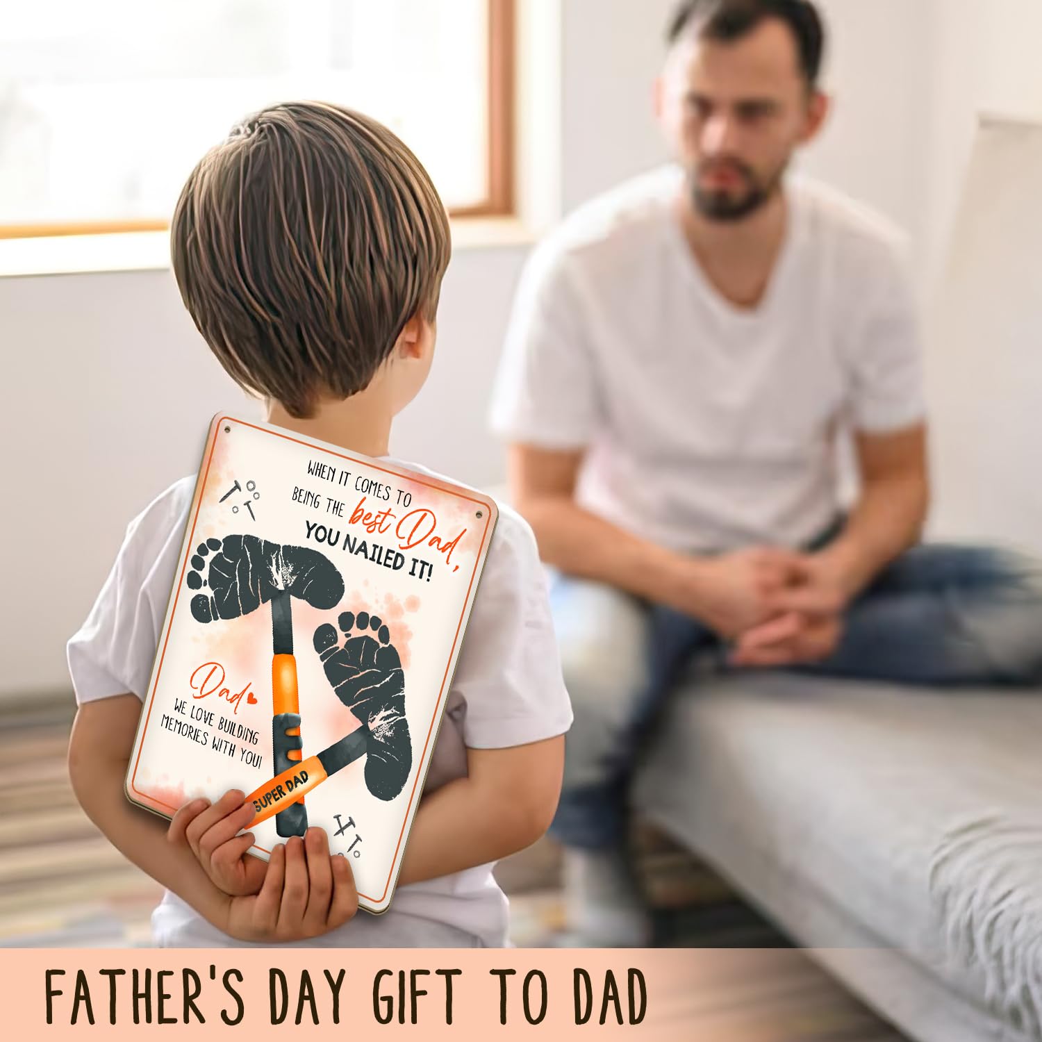 Custom Hammers Footprint Plaque for Dad - Handprint Art Craft Decor
