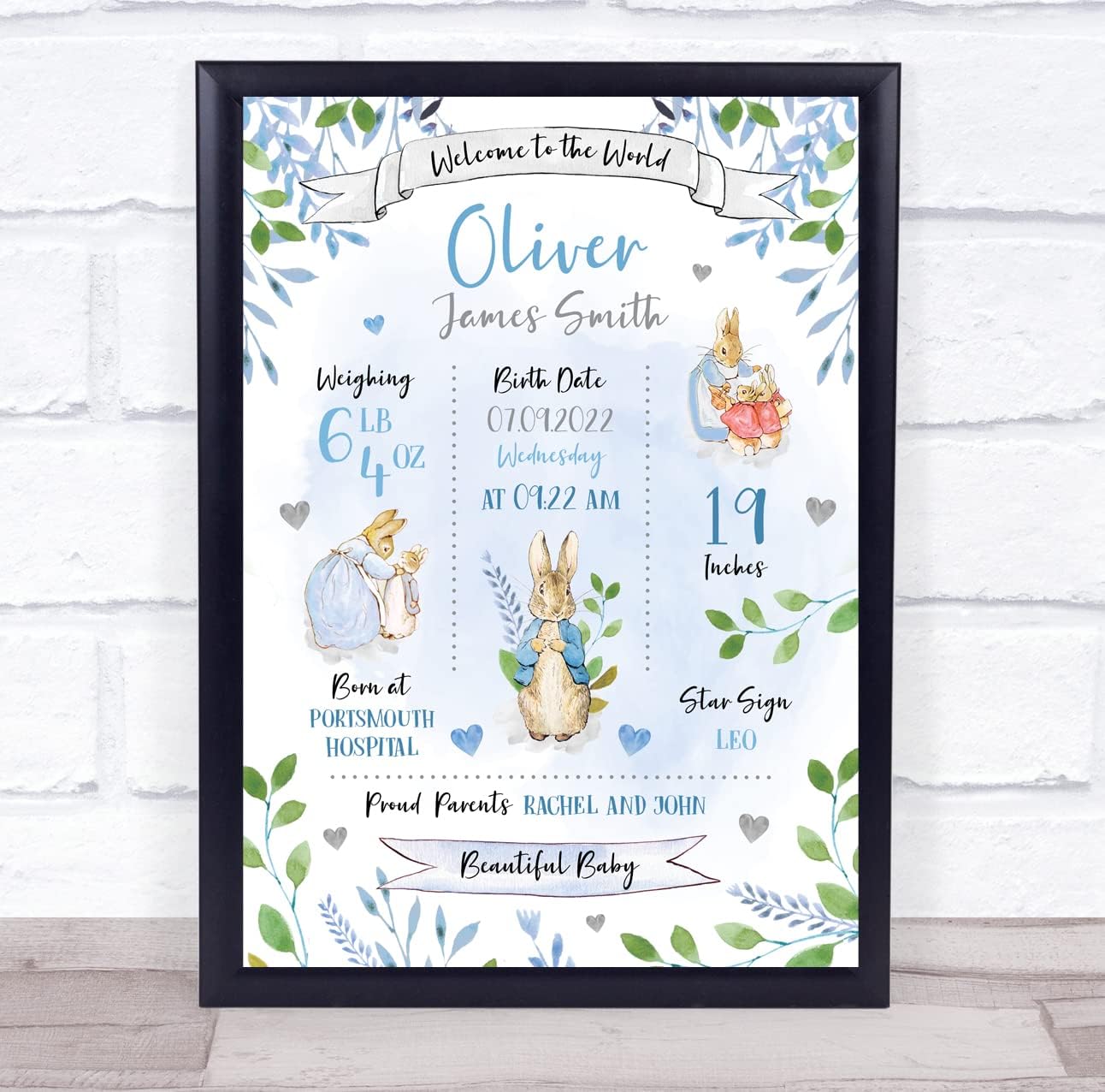New Baby Birth Details Nursery Christening Keepsake Print