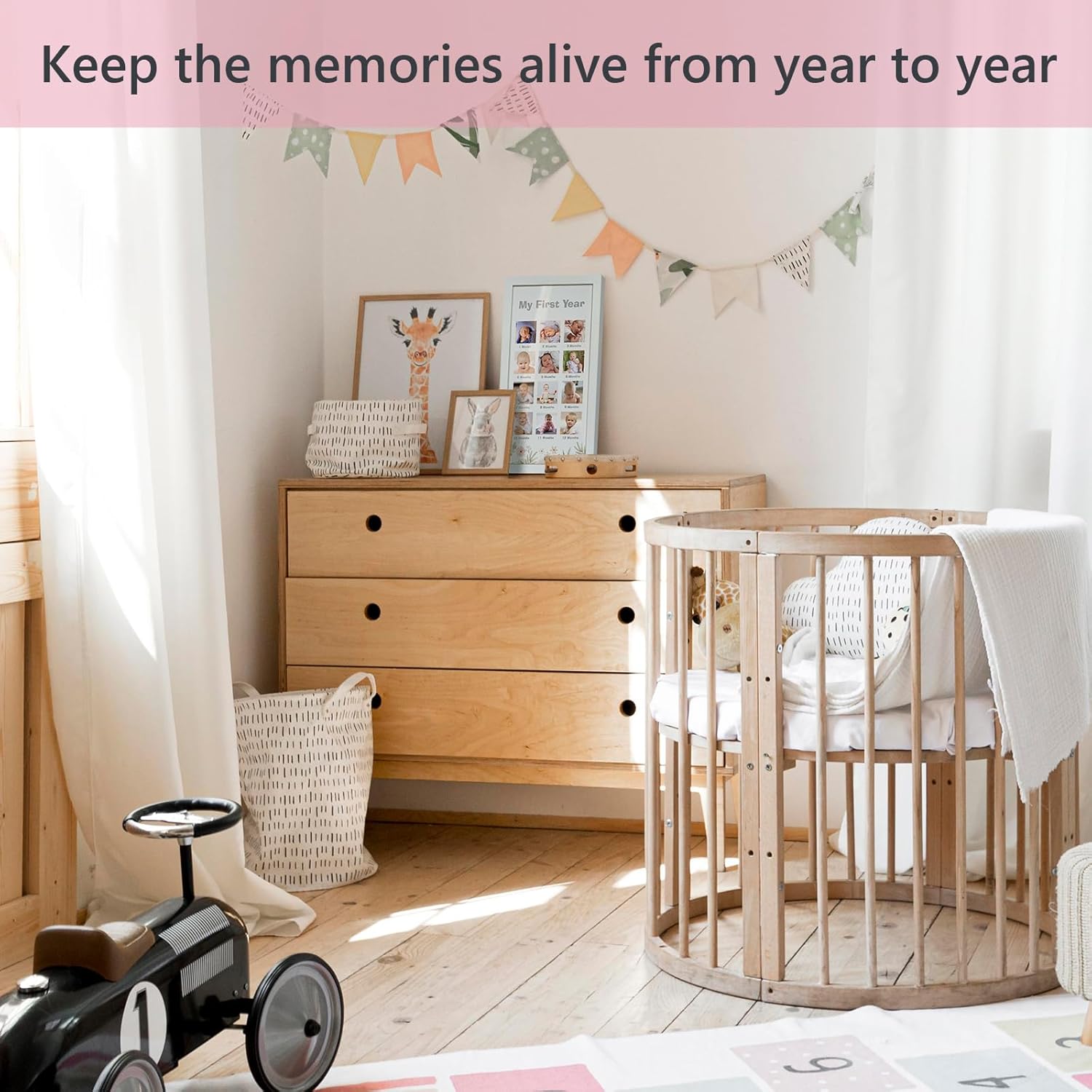 First Year Wooden Photo Frame with Flowers