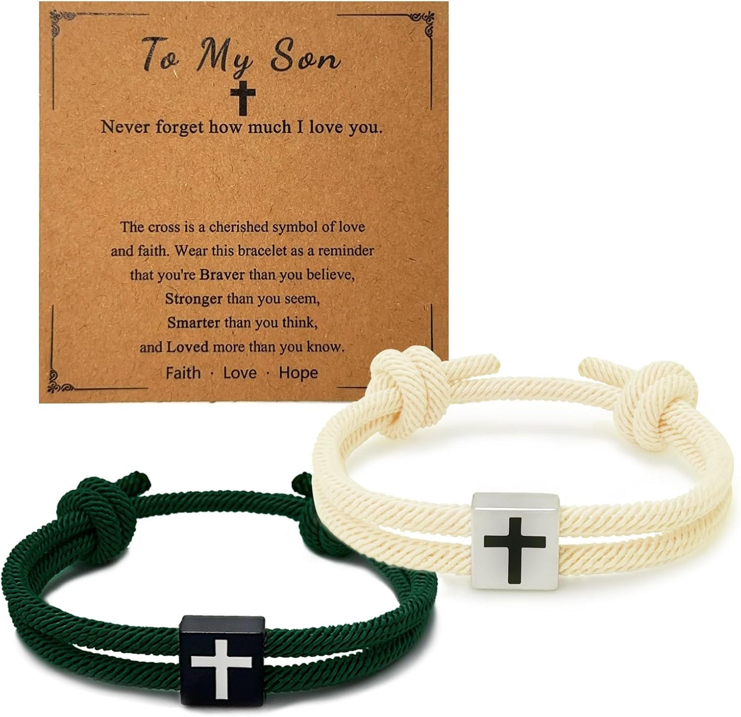 2 Pcs Braided Cross Bracelet Adjustable Rope Christian Gifts for Men Women Teens