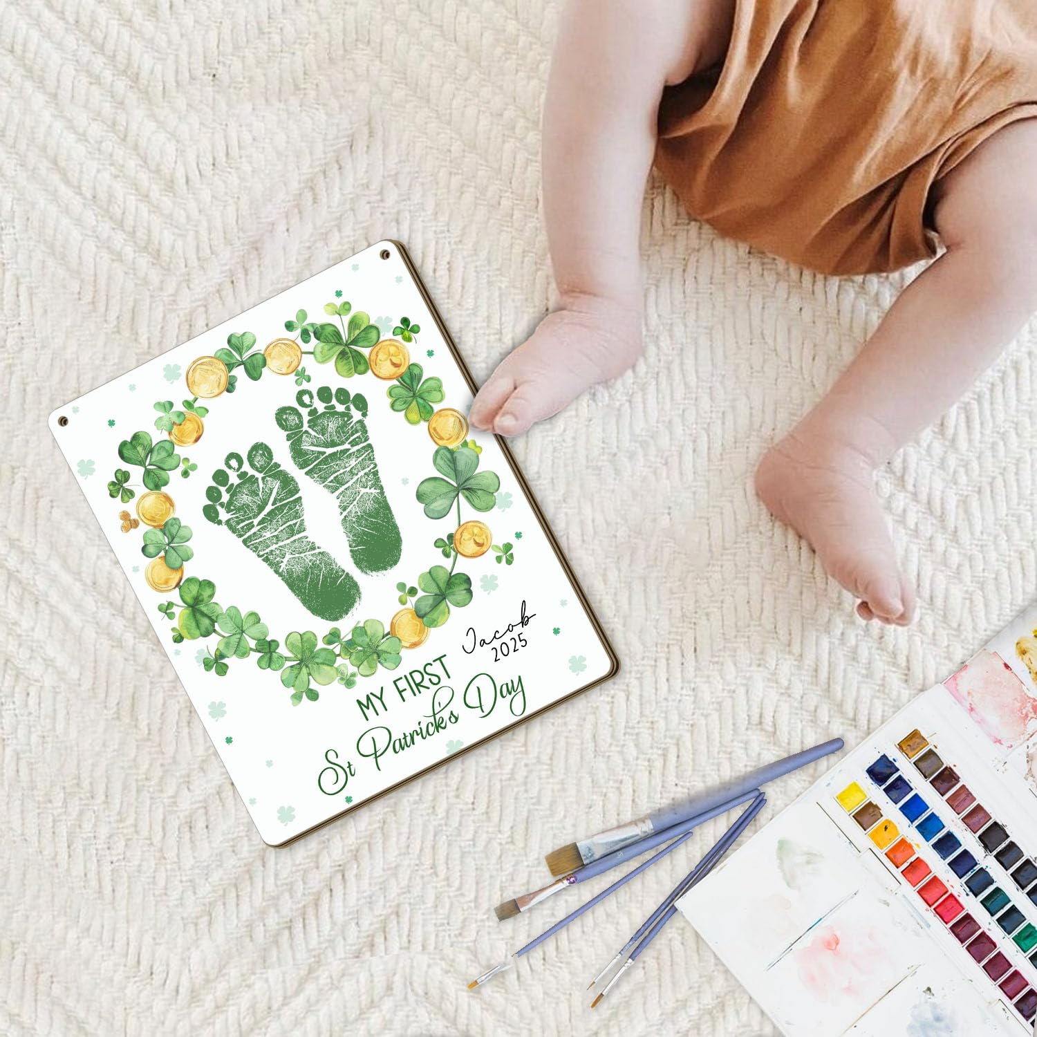 DIY St Patricks Day Baby Footprint Art Sign