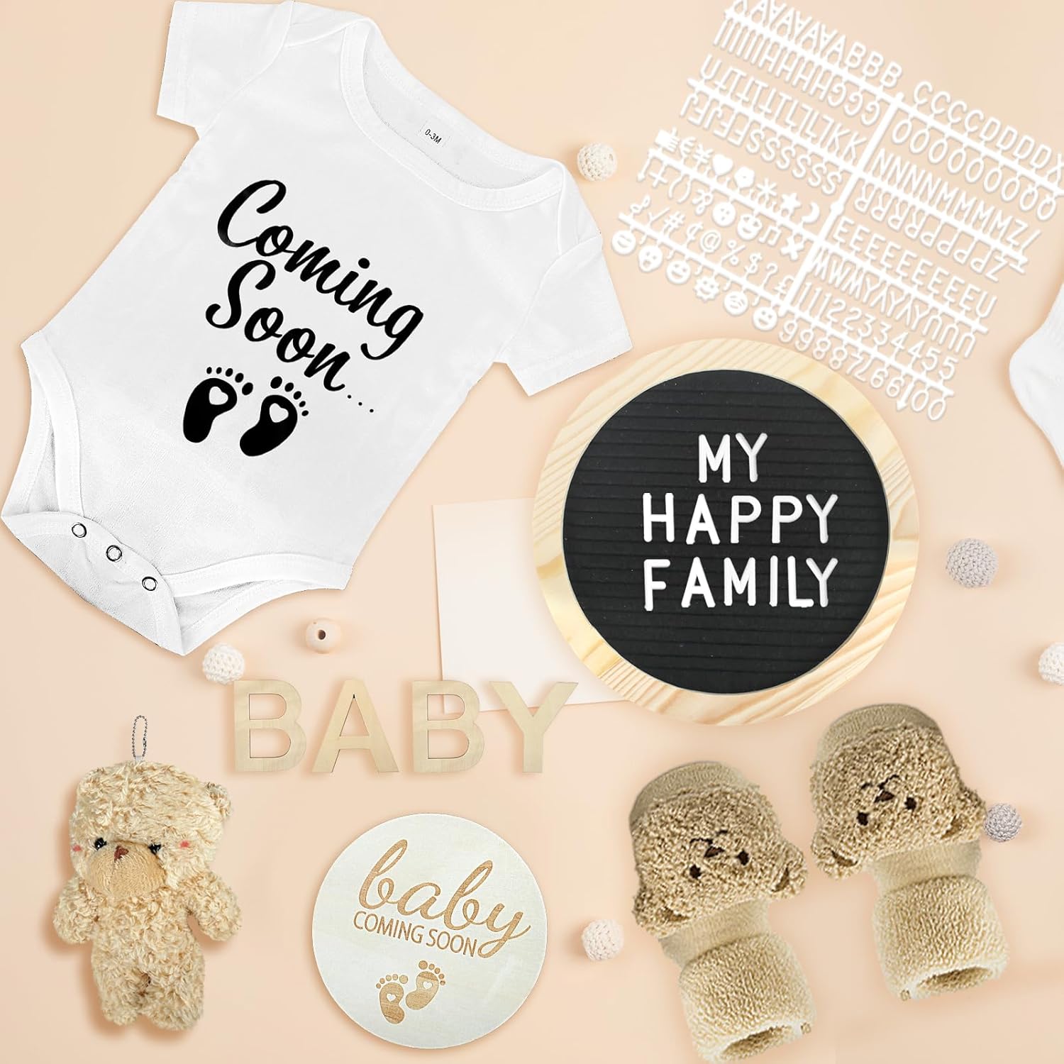 CIXICM Pregnancy Announcement Set with Felt Board Bodysuit Socks Wooden Sign