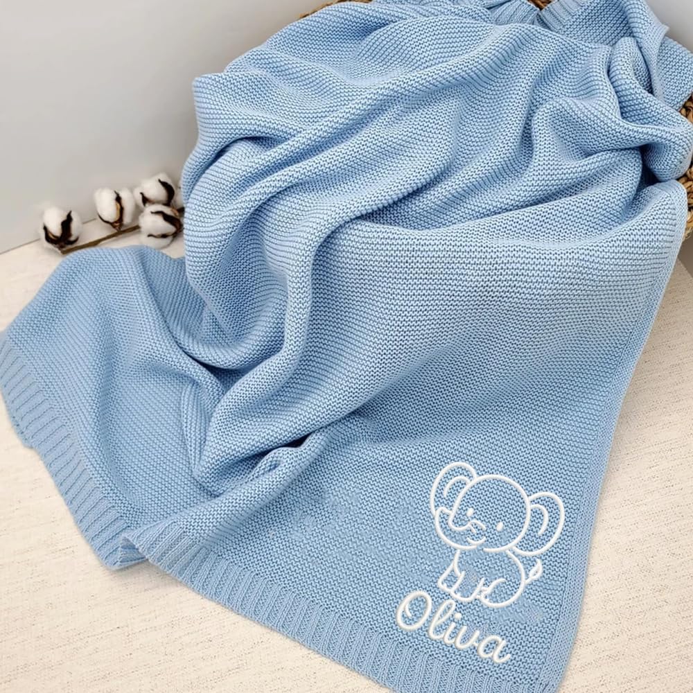 Personalized Baby Knit Blanket 30x40in with Name Animal
