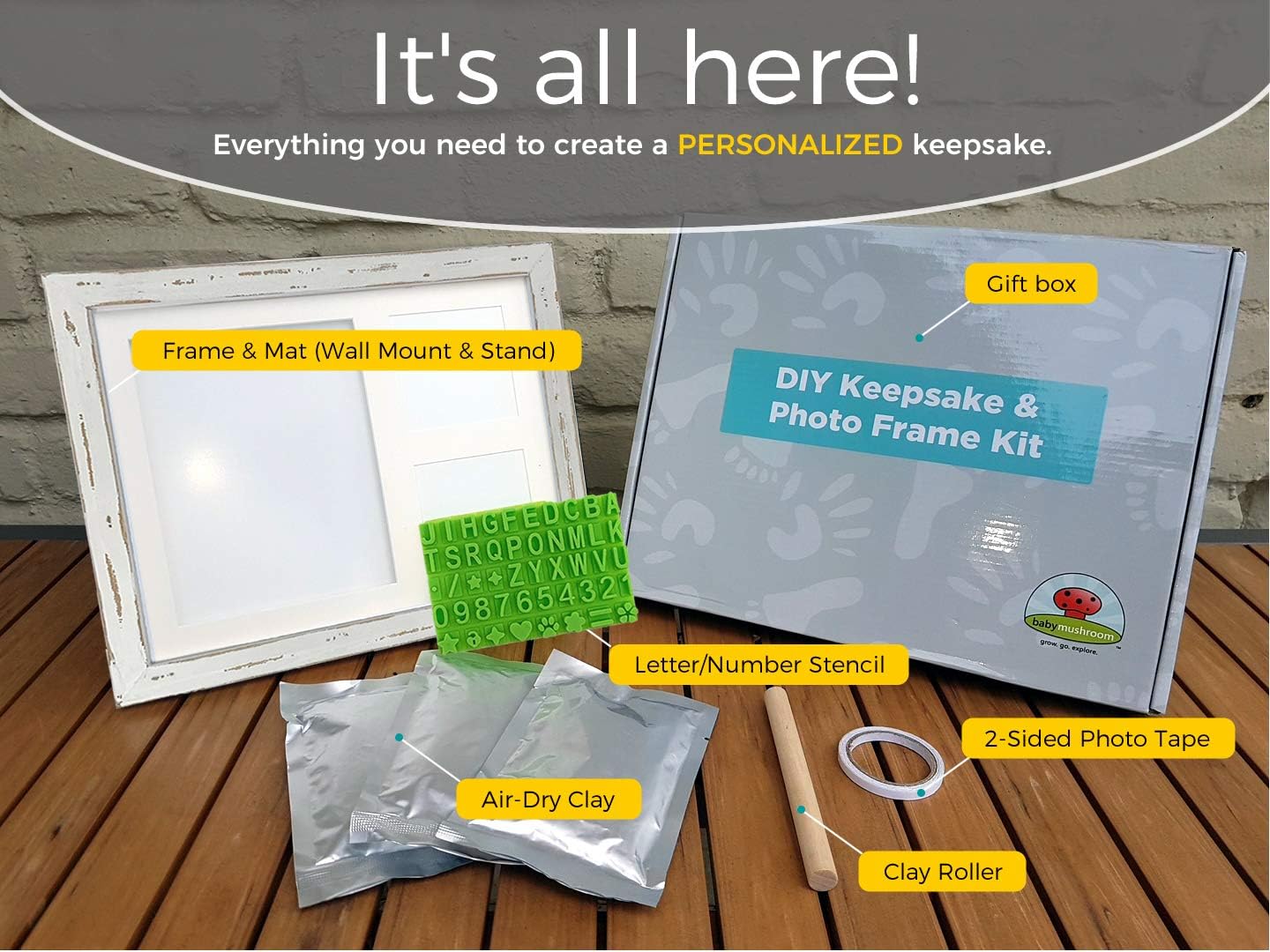 Baby Mushroom Farmhouse Hand Footprint Frame Kit - Rustic 9x11 Distressed Wood