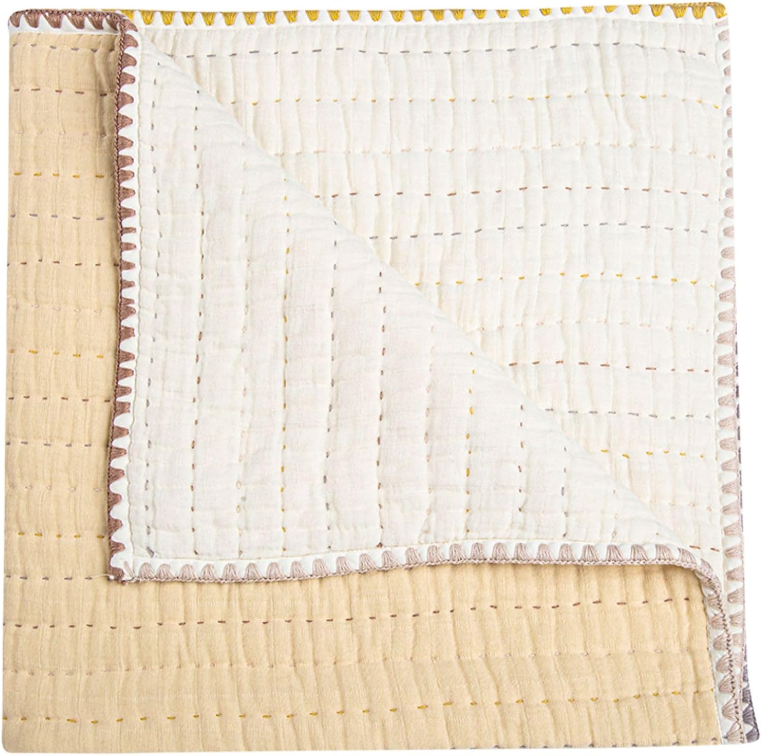 Crane Baby Quilted Cotton Blanket 36x36 Light Yellow