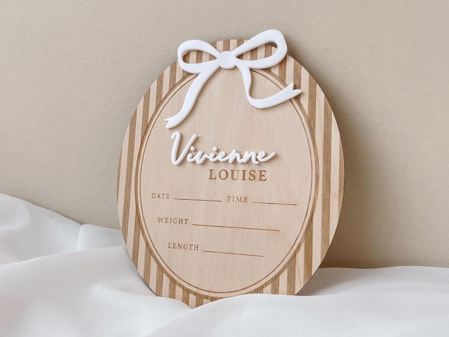 Custom Personalized Wooden Birth Stats Sign with Blue Bow