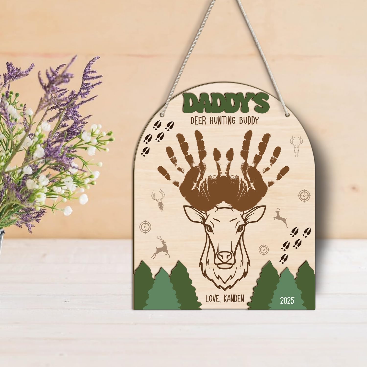 DIY Deer Hunting Buddy Handprint Wooden Sign for Fathers Day