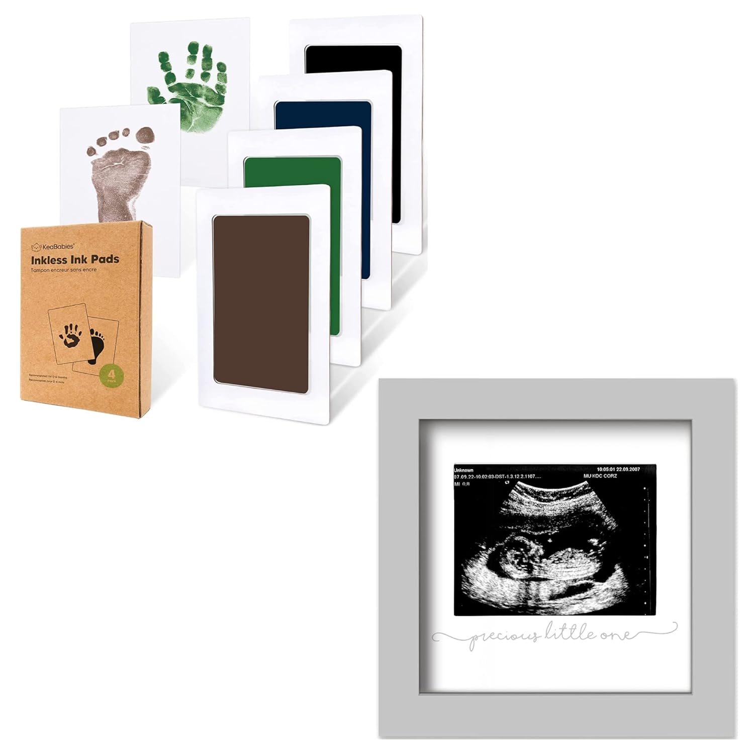 KeaBabies 4-Pack Inkless Hand Footprint Kit - Modern Sonogram Frame with Gift Box