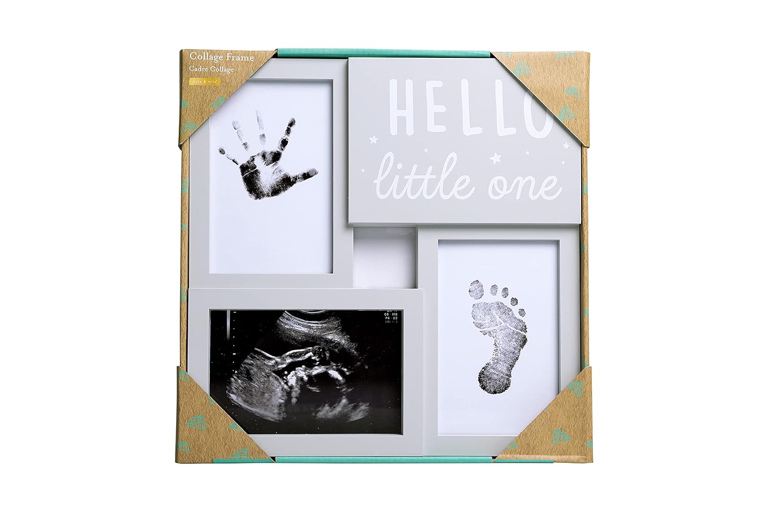 Kate Milo Babyprints Collage Frame with Ultrasound Handprint Footprint and Photo Insert