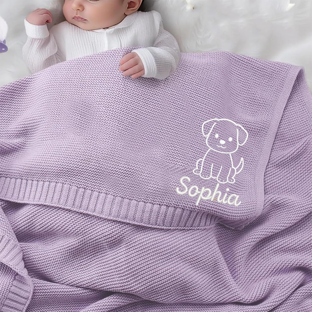Personalized Baby Knit Blanket 30x40in with Name Animal