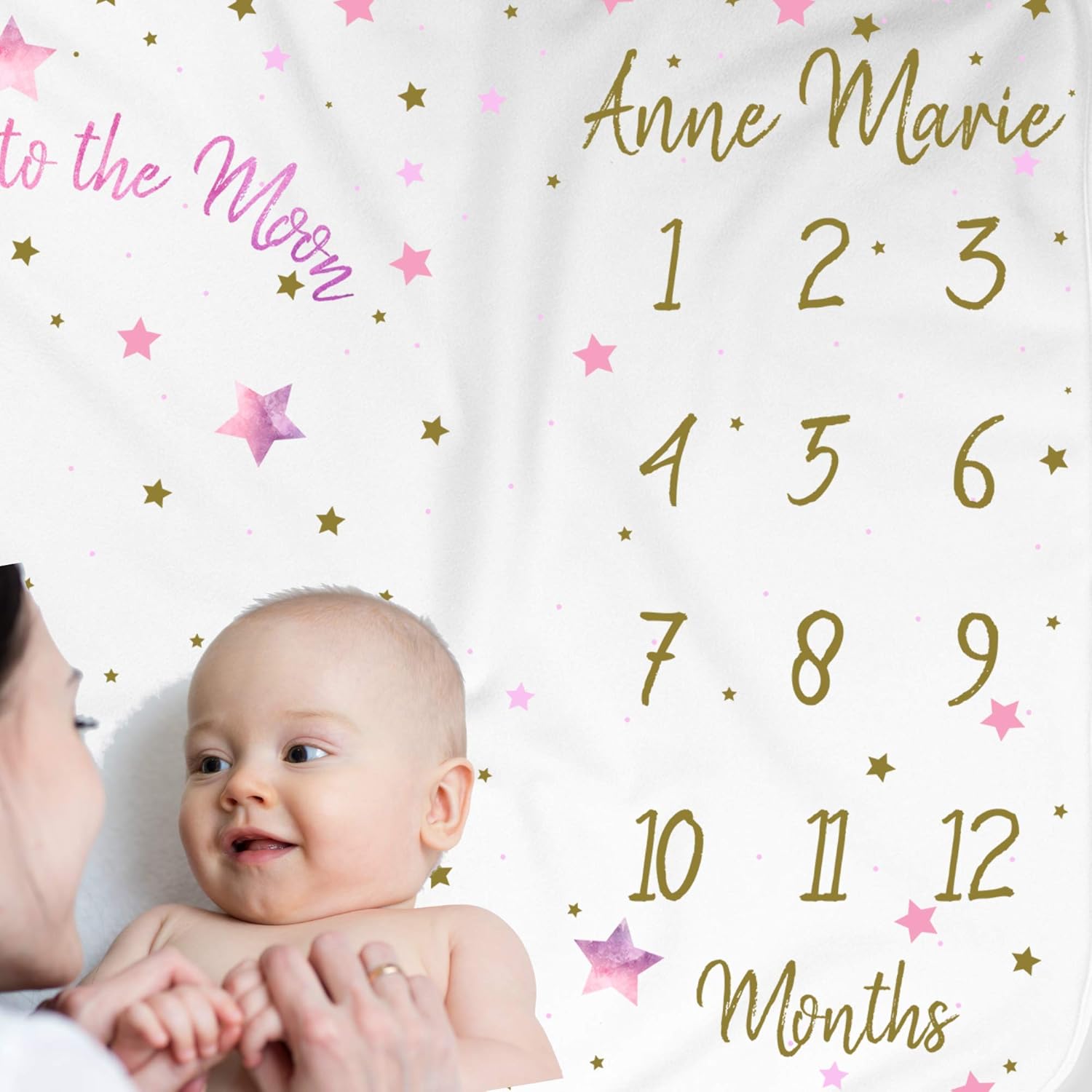 ELLO HOME Stars Moon Milestone Blanket Pink Minky 40x30