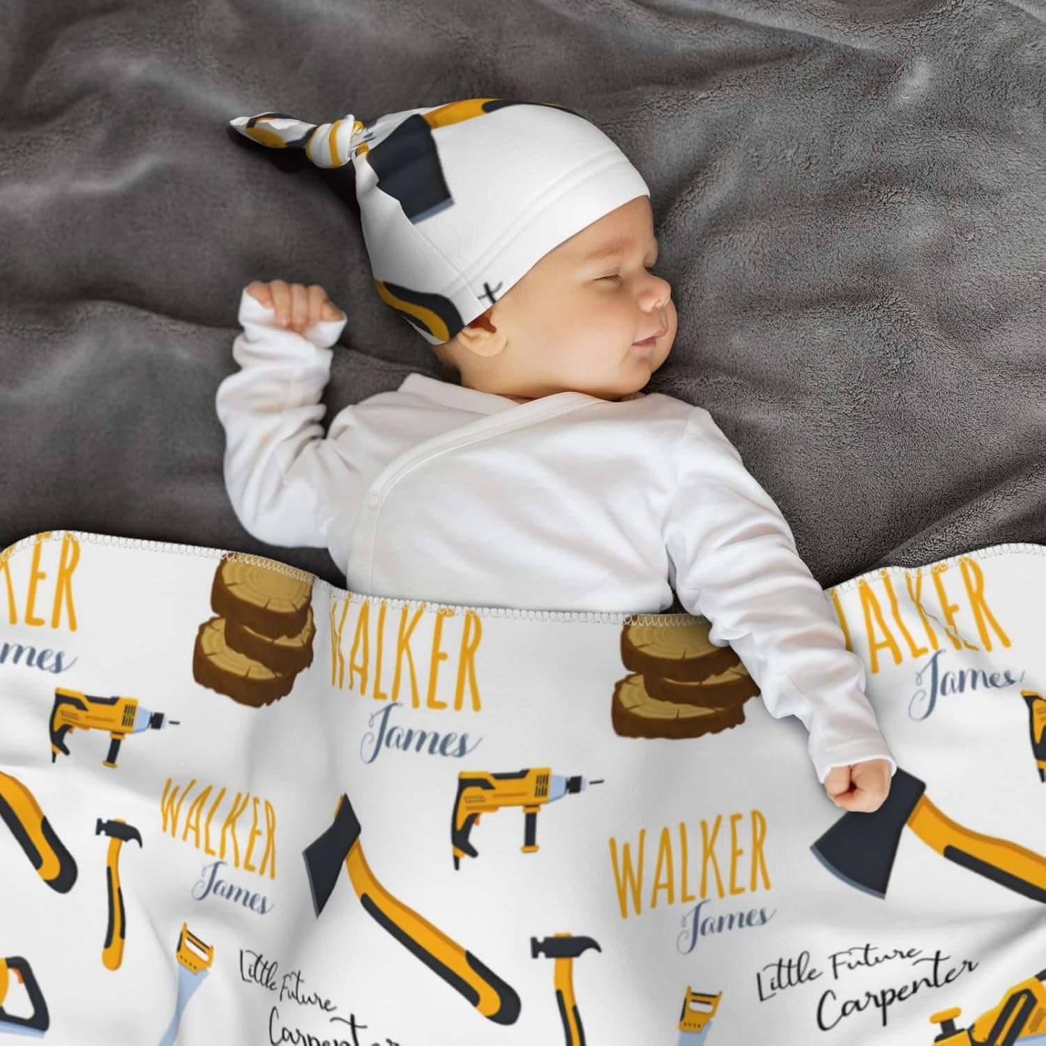 Personalized Swaddle Blanket with Hat Headband Set for Newborns 1