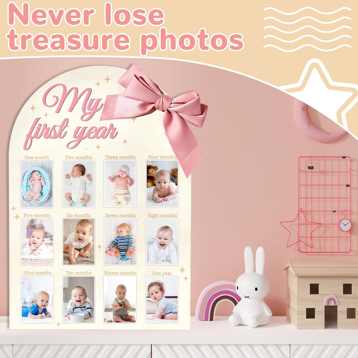3D Pink Bow Baby Year Milestone Display Board
