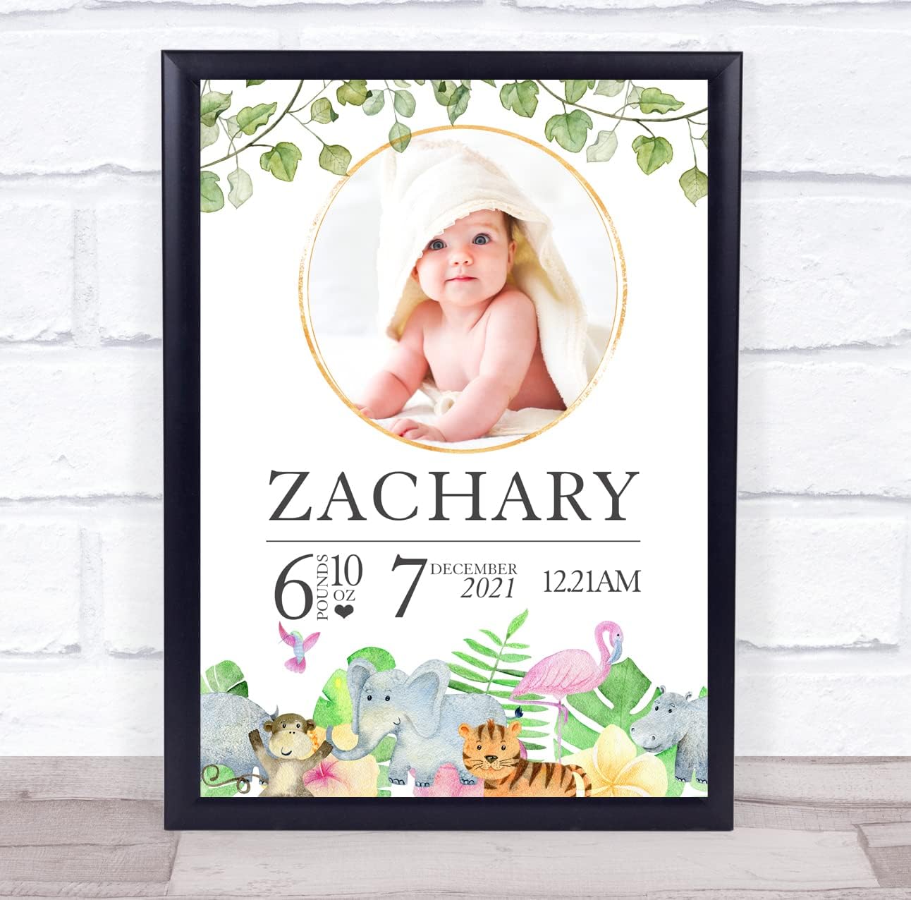 Baby Zoo Animal Birth Details Keepsake Print