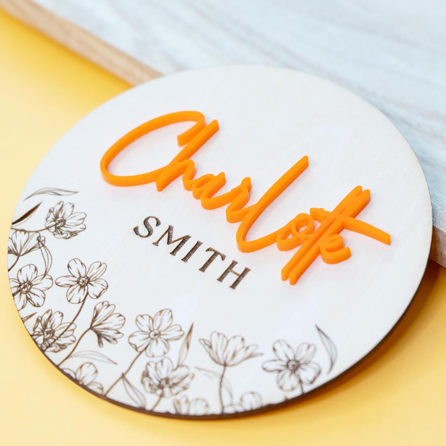 Personalized Baby Girl Floral Engraved Name Sign