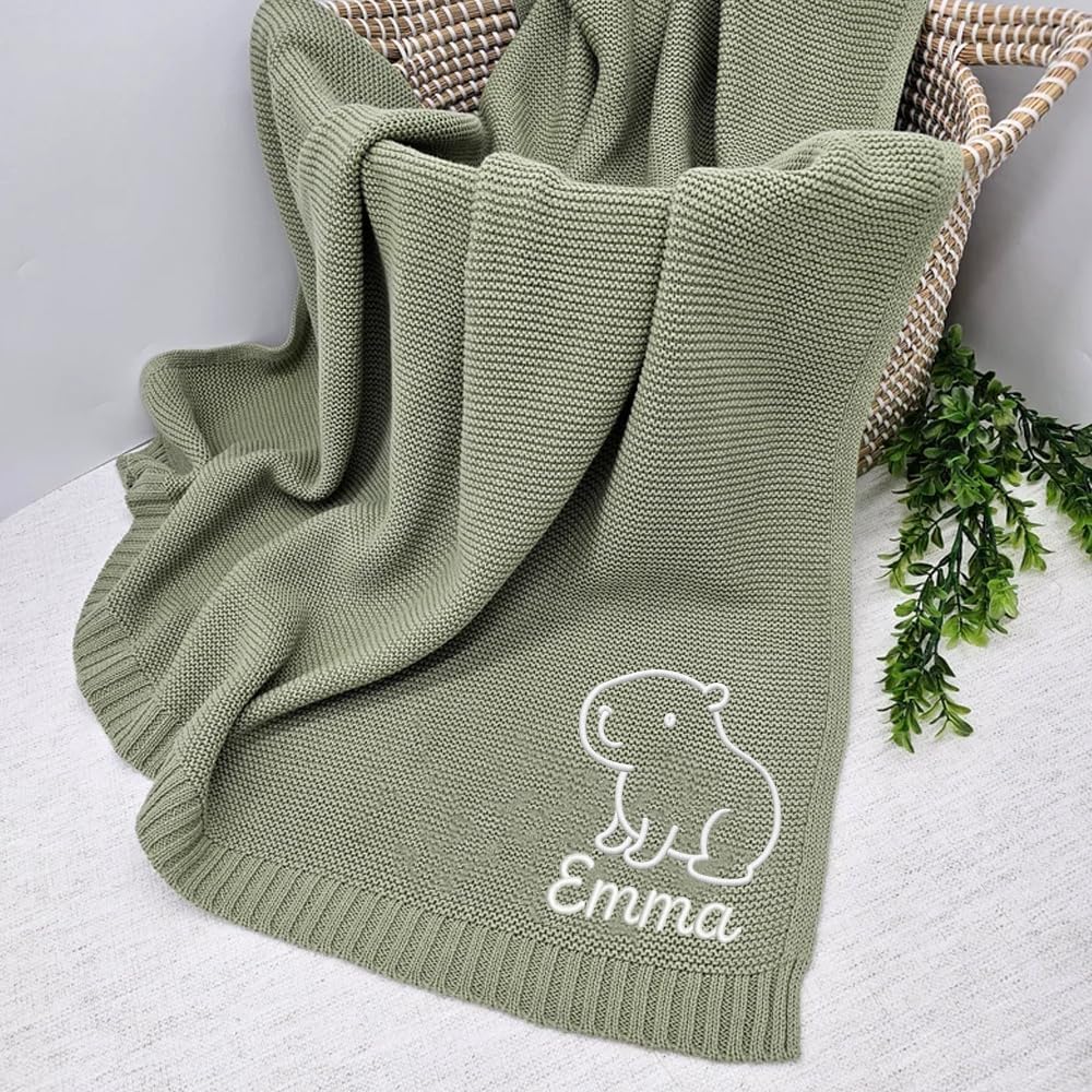 Personalized Baby Knit Blanket 30x40in with Name Animal