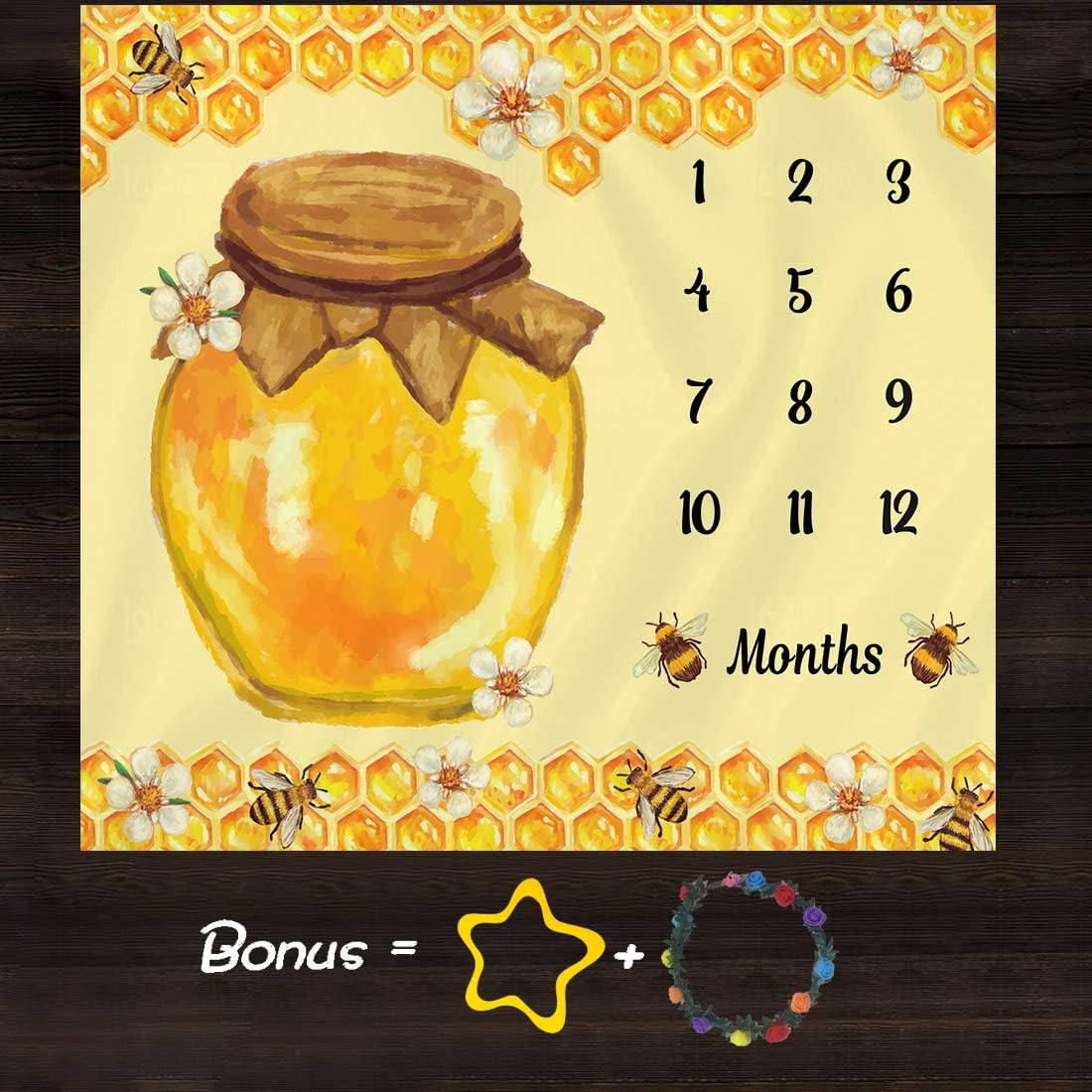 Bees Theme Baby Milestone Blanket - Soft Flannel Honey Jar Design