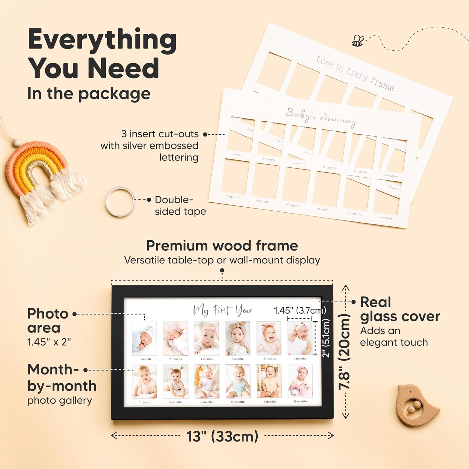 KeaBabies 12-Month Baby Photo Frame with Inkless Hand Footprint Kit