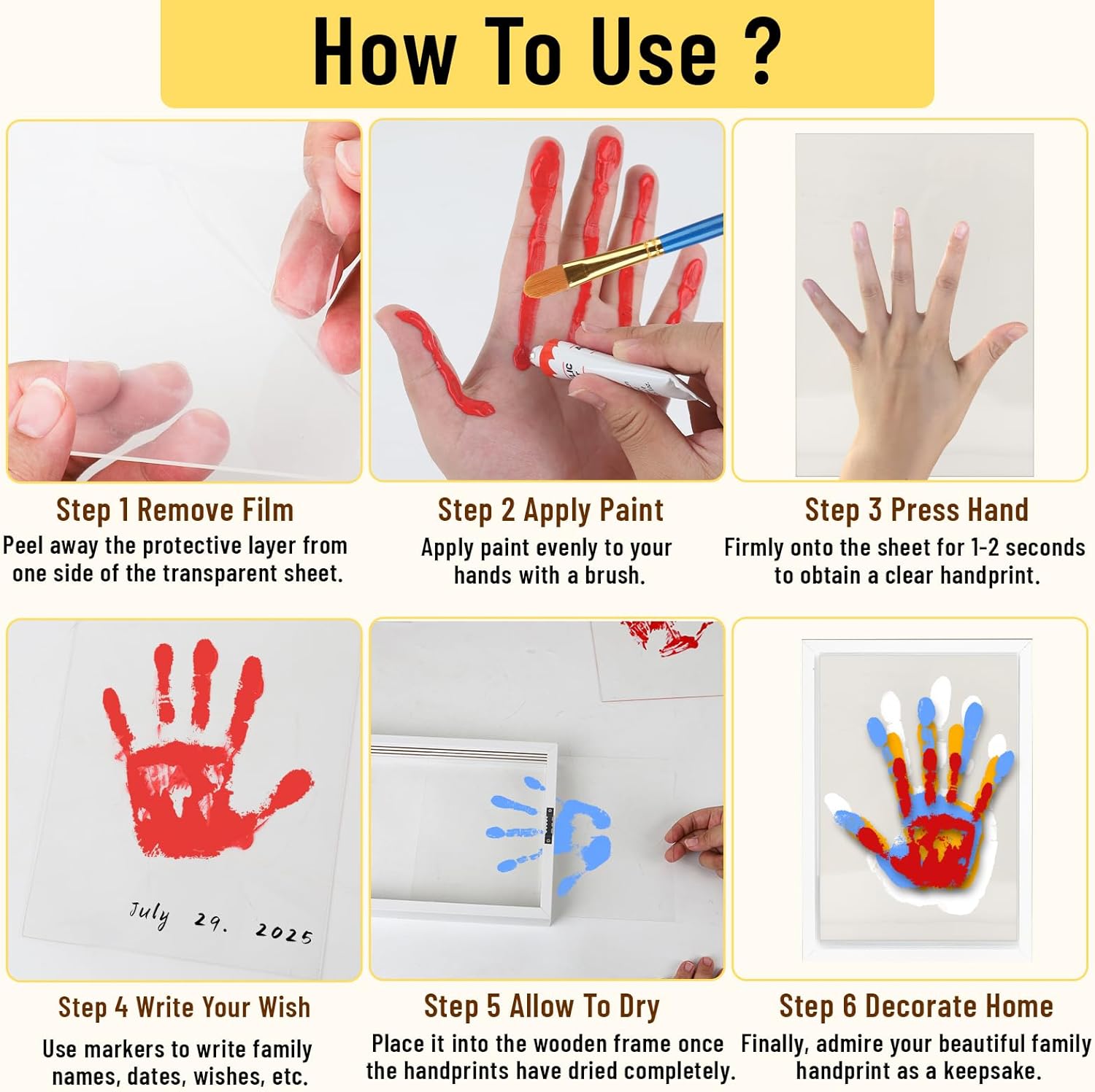 Family Handprint Kit - 6 Colors DIY Keepsake Frame for Newborns Toddlers 1