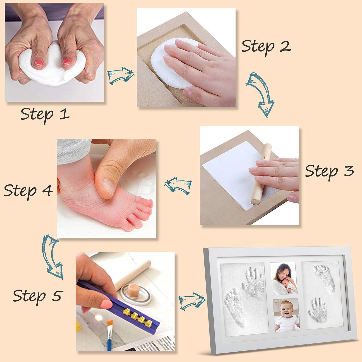 BAOHUA Baby Hand Footprint Kit - 1200 Grams Clay Nursery Art Frames