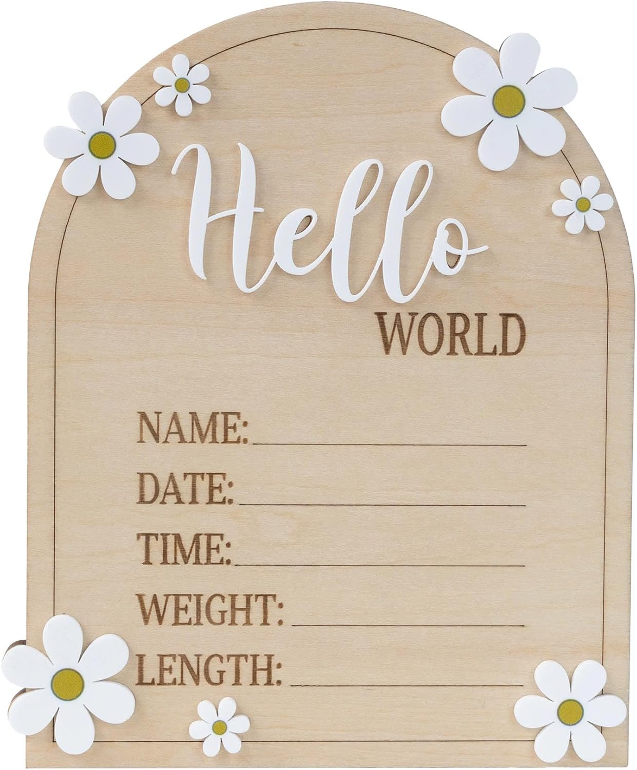 Hello World Baby Birth Stats Sign Wood Engraved