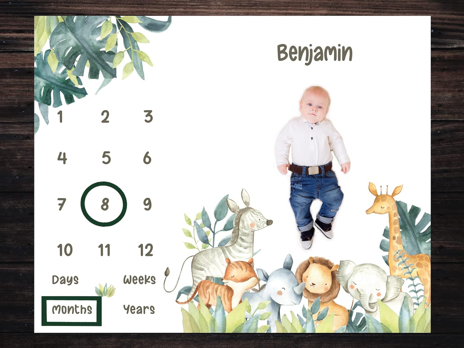 Personalized Baby Milestone Blanket 50x40 Safari