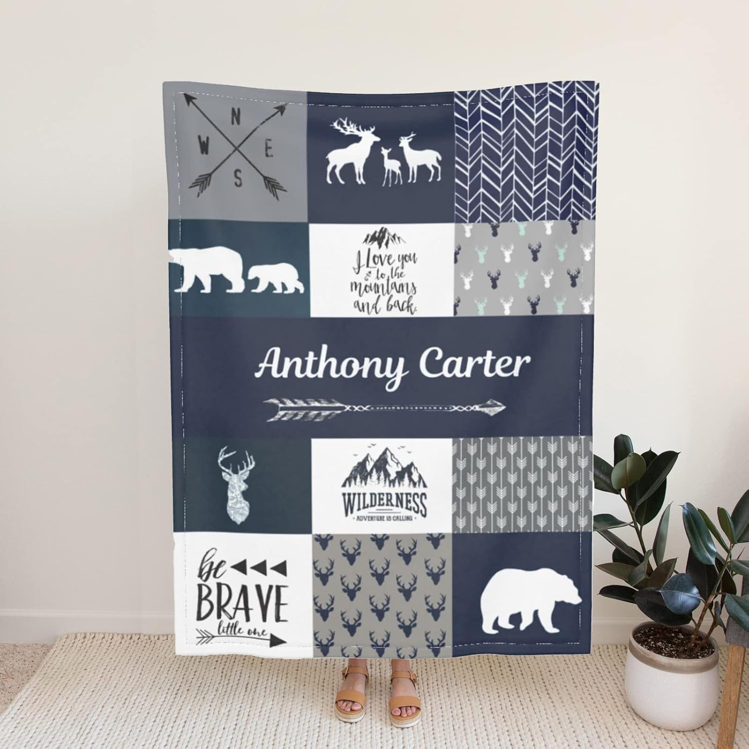 Sweewind Personalized Baby Blanket with Name and Beanie Hat