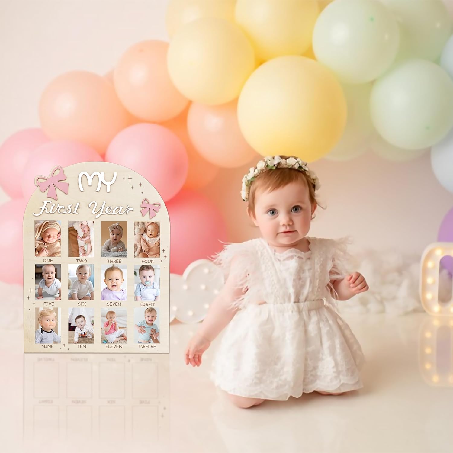 Aukolass Bow First Year Photo Board Pink