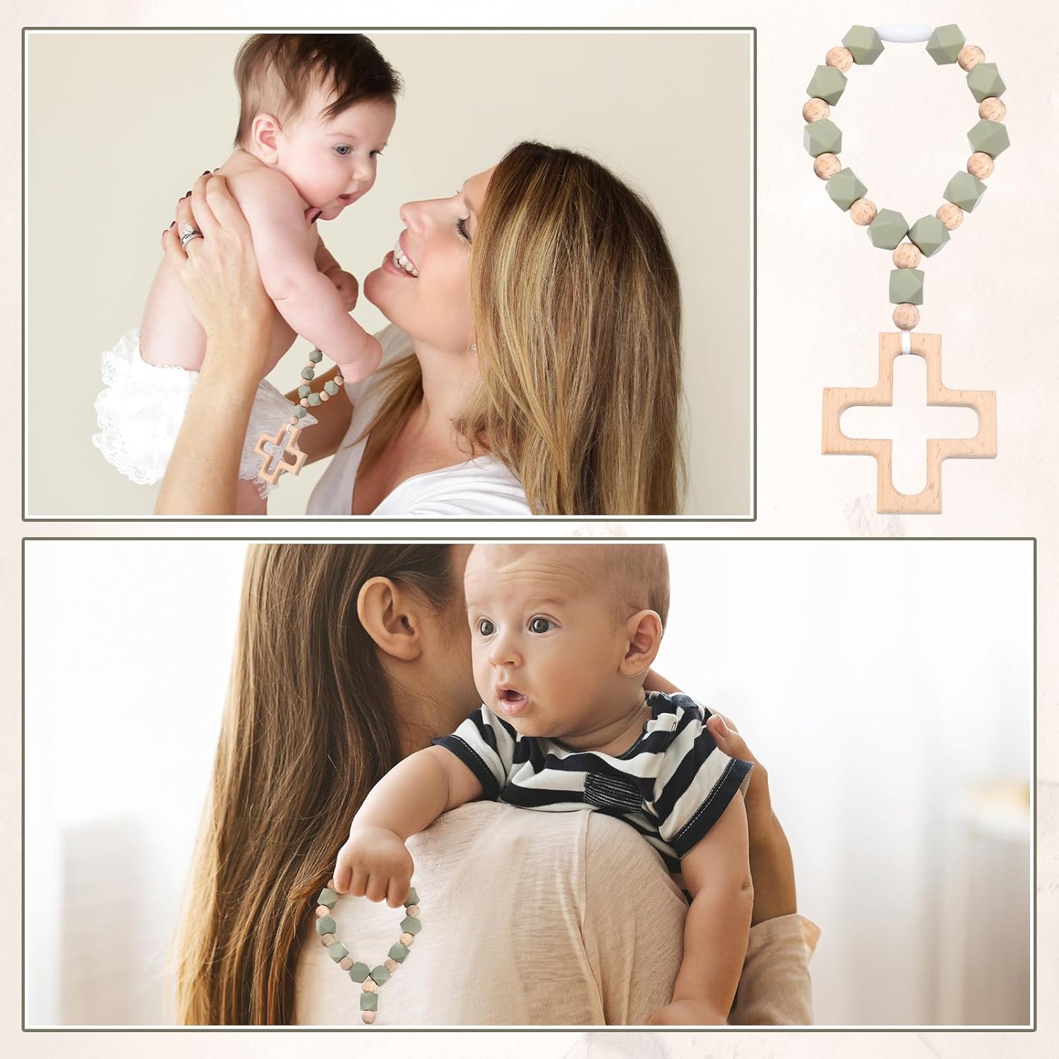Landical Cross Baptism Silicone Rosary Green