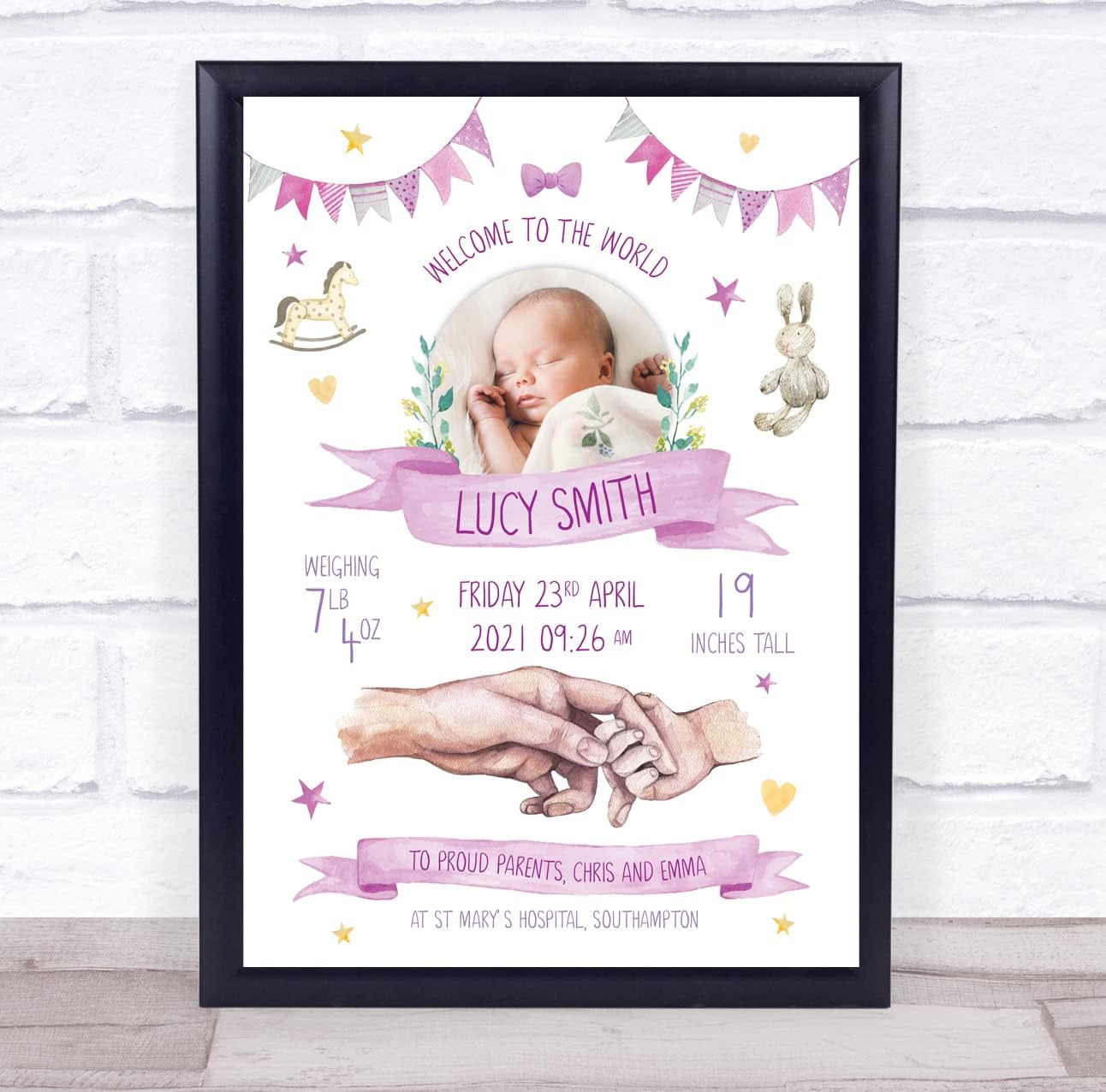 Pink Photo New Baby Birth Keepsake Frame Gift Print