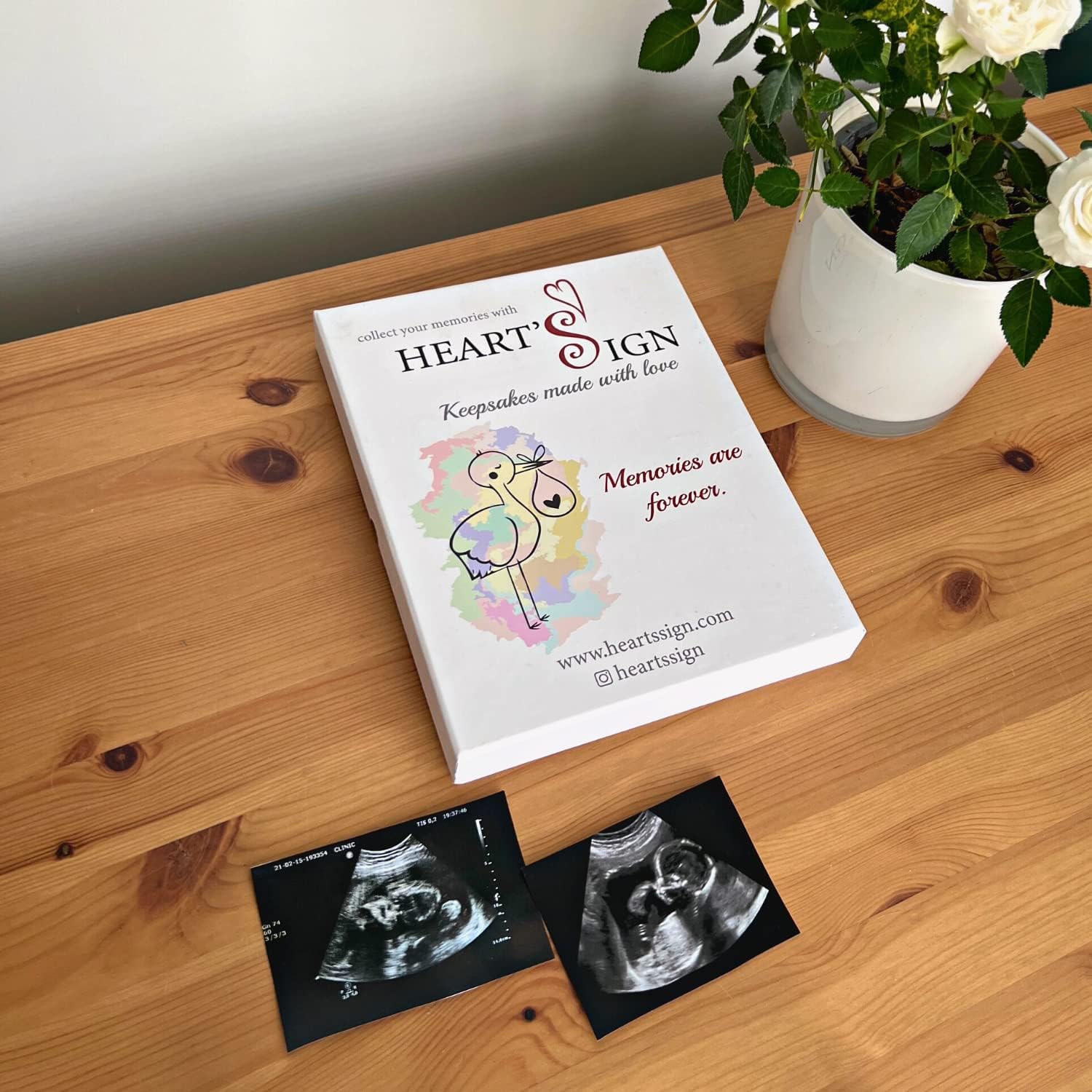 Hearts Sign Ultrasound Picture Frame Set - Unique Wooden Baby Keepsake Bundle