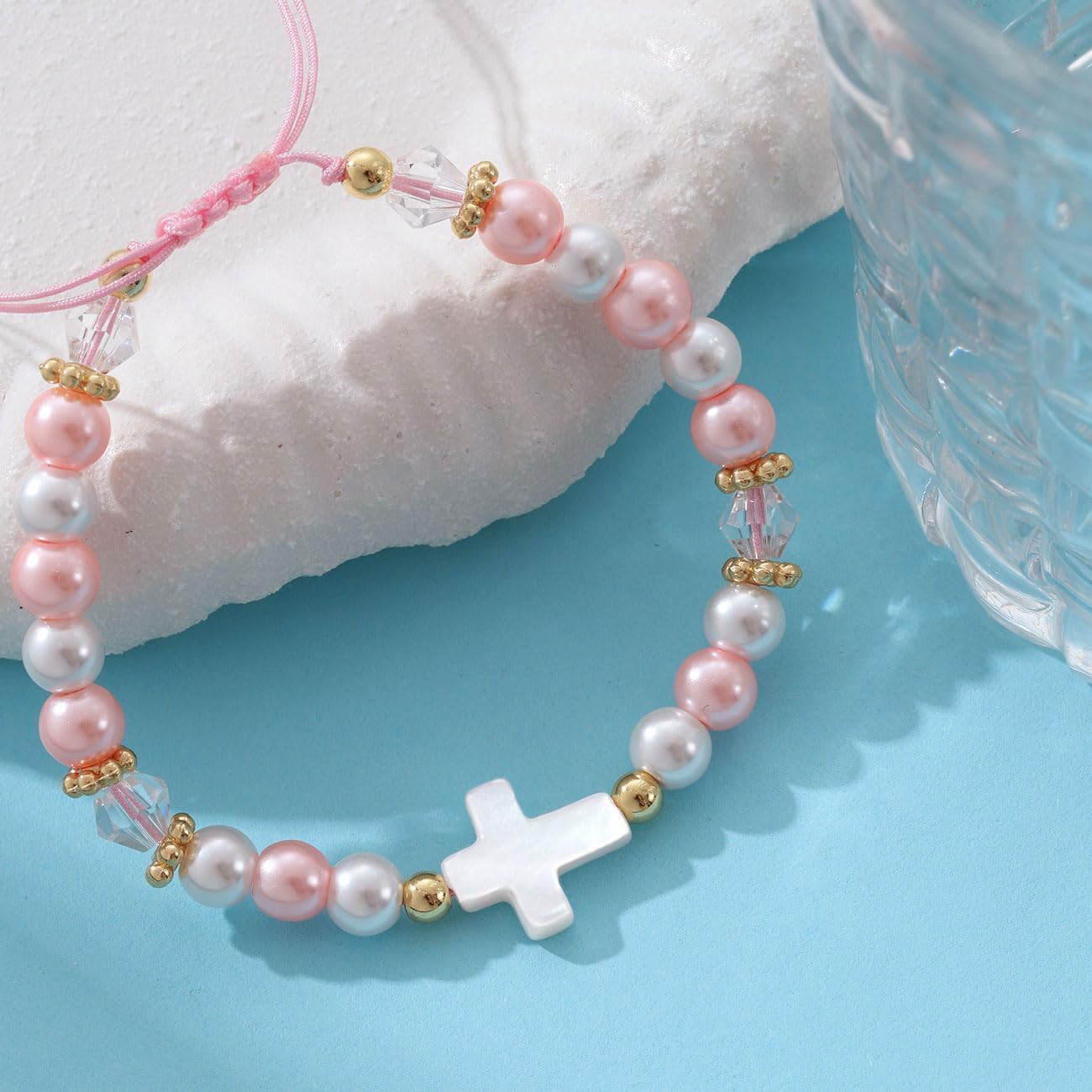 AULSIEY Cross Pearl Bracelet for Teen Girls 1