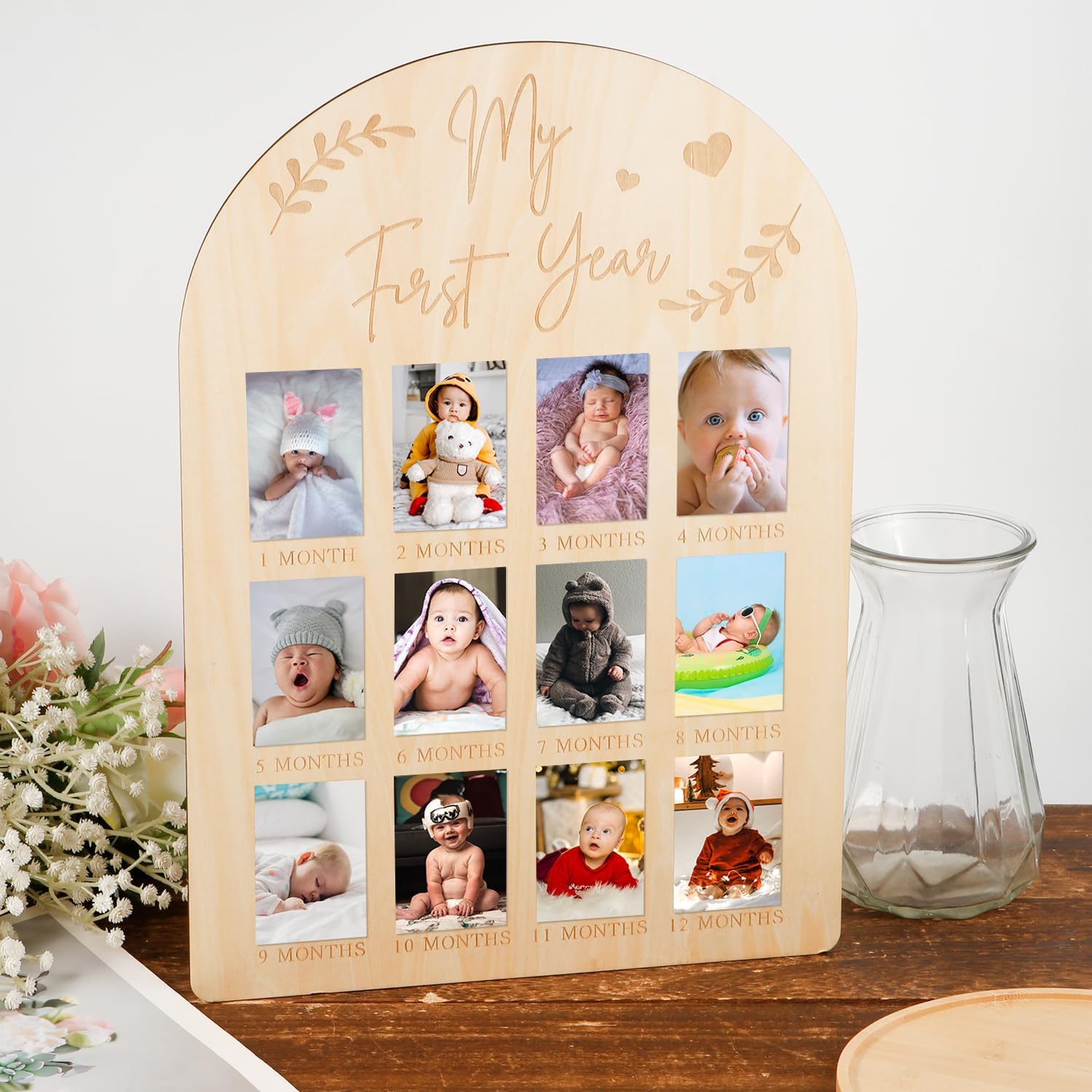 PEUTIER First Year Wood Photo Frame for Baby Keepsakes 17x12 Inch