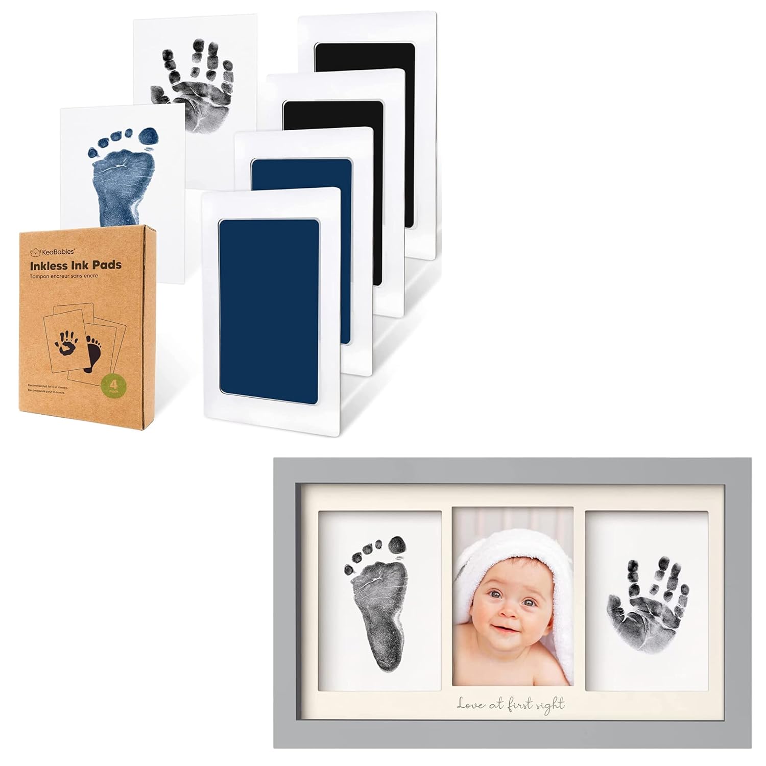 KeaBabies 4-Pack Inkless Hand and Footprint Kit with Frame
