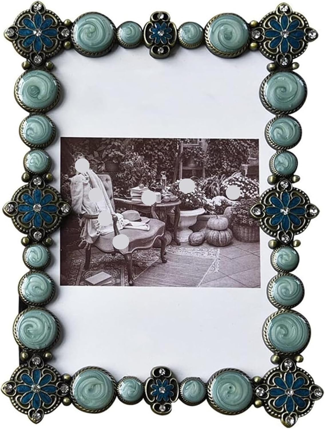 Vintage Metal Photo Frame with Diamonds and Velvet Back