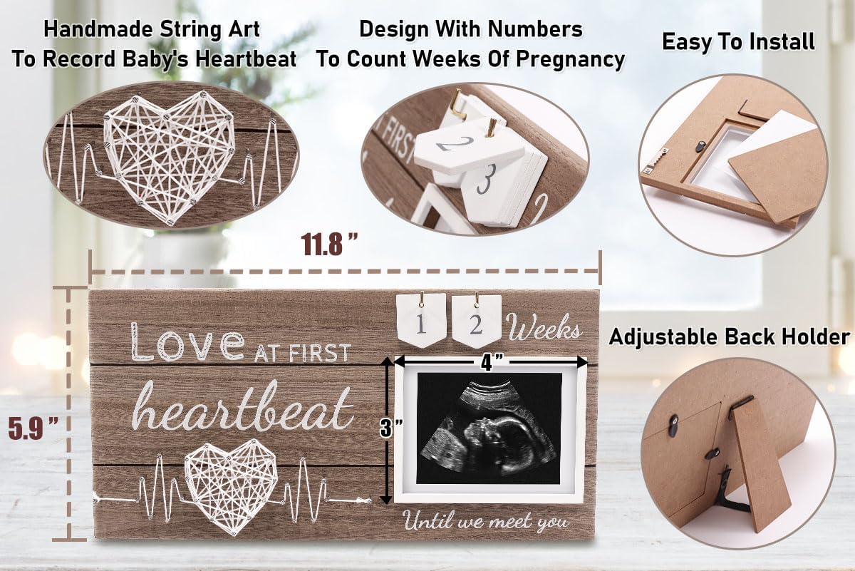 Garybank New Mom Gifts 2024 - Love at First Sight Ultrasound Frame with Weekly Milestone Activities Cards