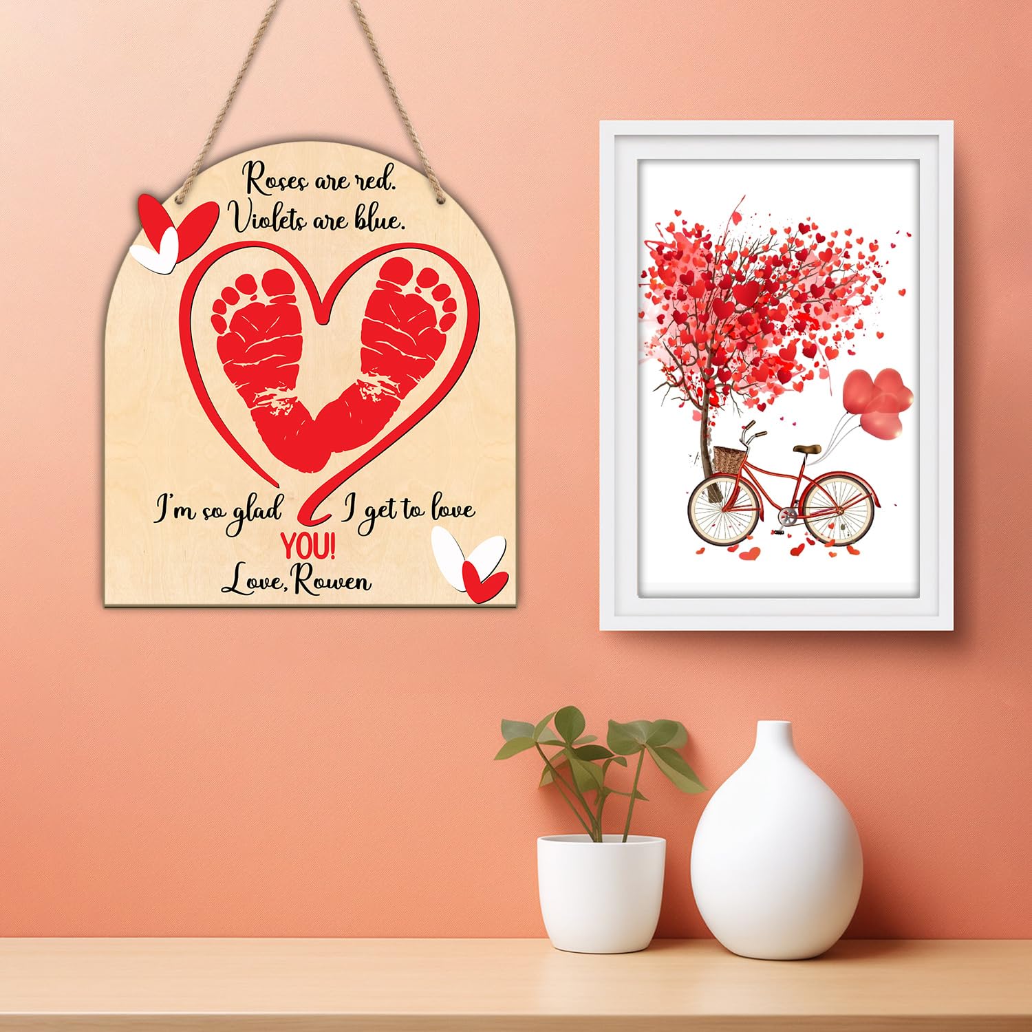 DIY Baby First Valentine Footprint Sign with Roses 1