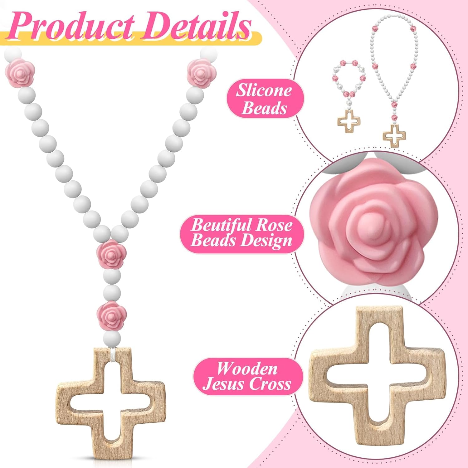 2 Pack Catholic Rosary Beads Set with Silicone Cross