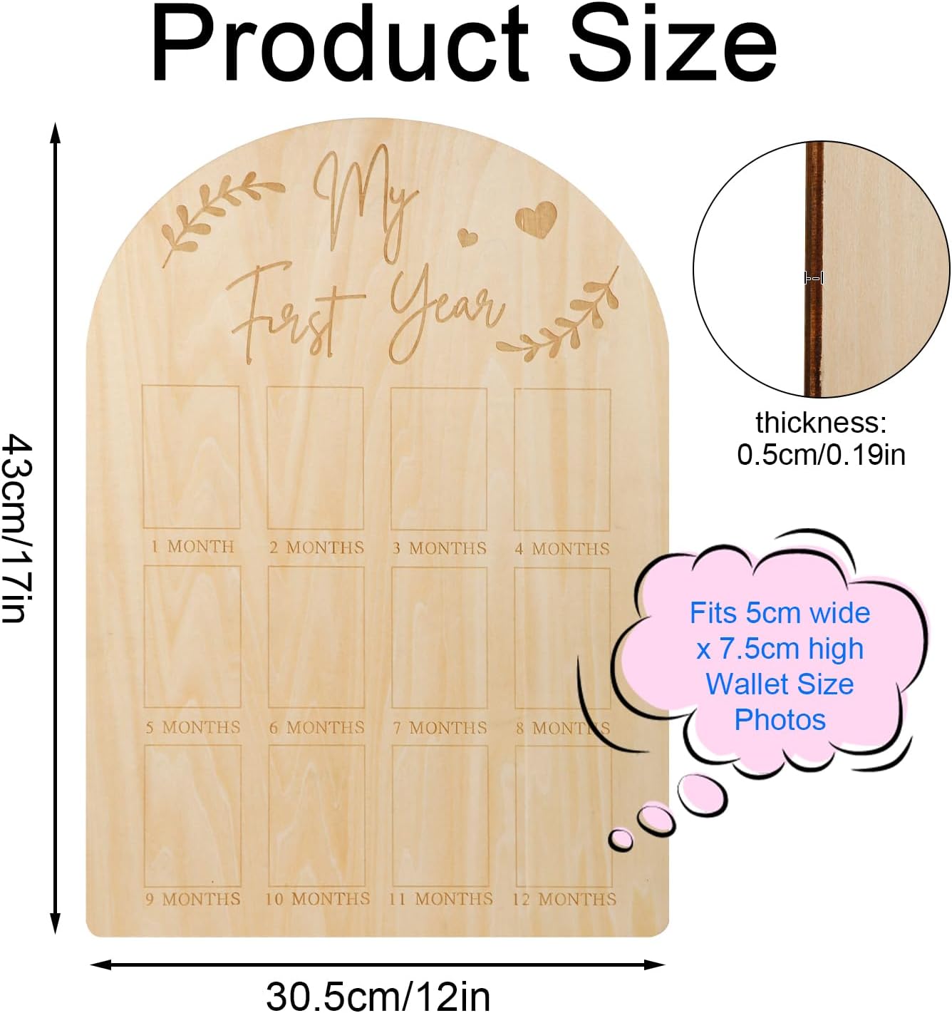 PEUTIER First Year Wood Photo Frame for Baby Keepsakes 17x12 Inch