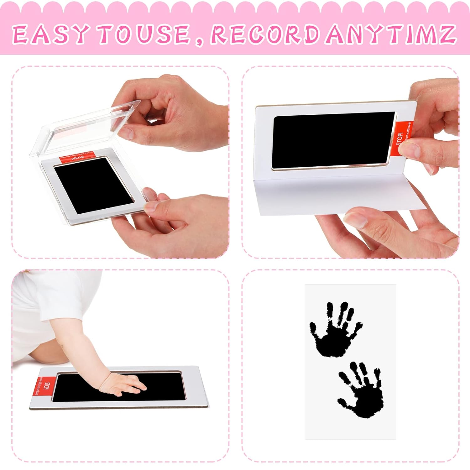 Teling 48 Pcs Inkless Baby Footprint Kit with 16 Color Ink Pads 32 Imprint Cards