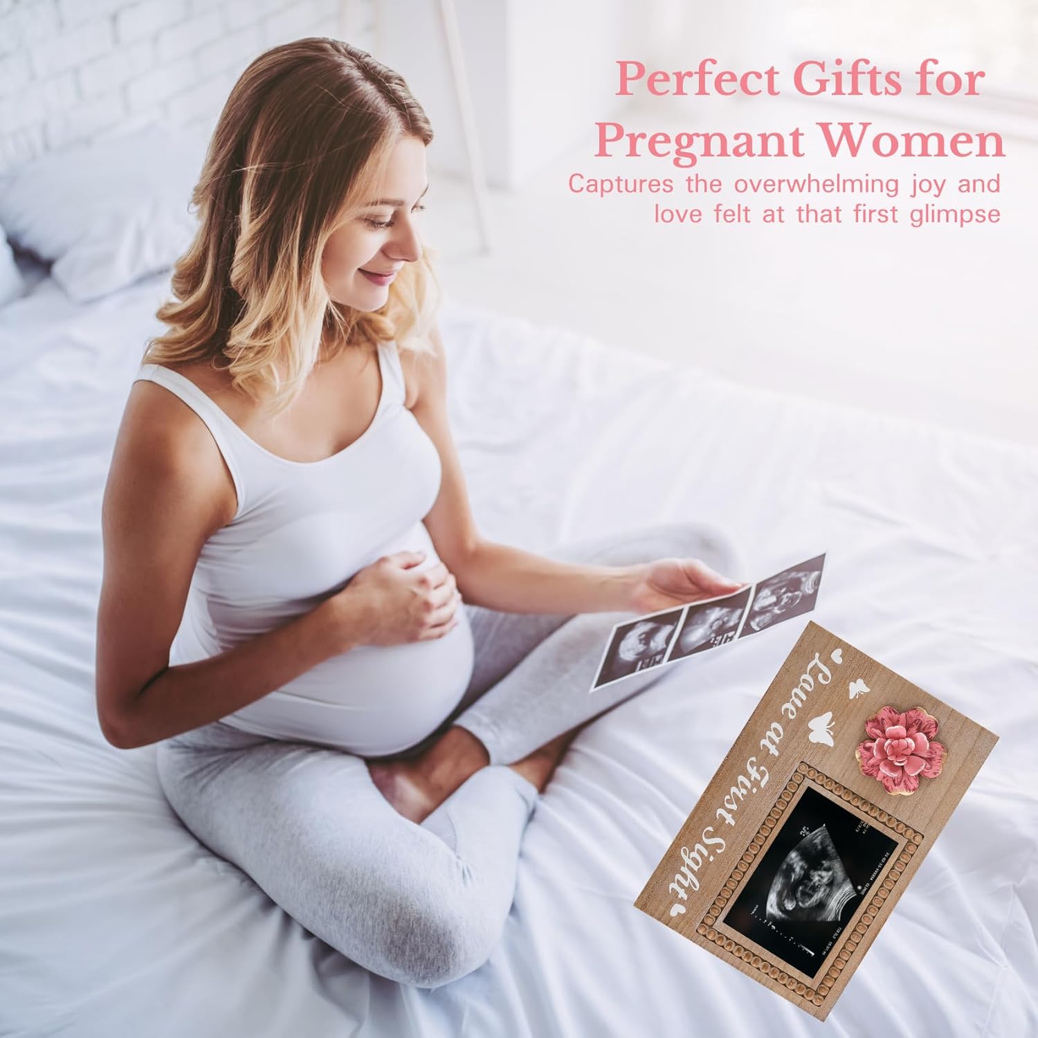 BAYSBAI Wooden Sonogram 4x6 Photo Frame with Rustic Pink Flower