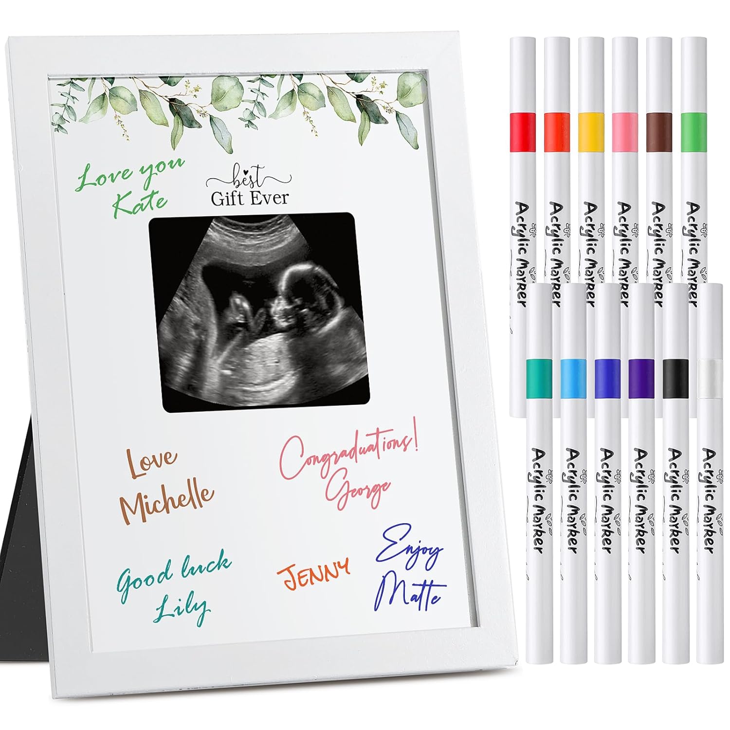 Maitys Ultrasound Frame with 12 Acrylic Markers for Baby Shower