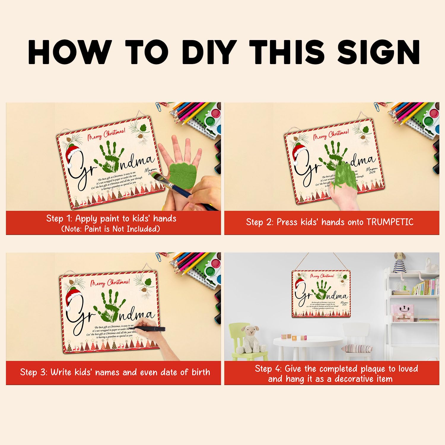 Custom Christmas Handprint Sign for Grandma 8x10