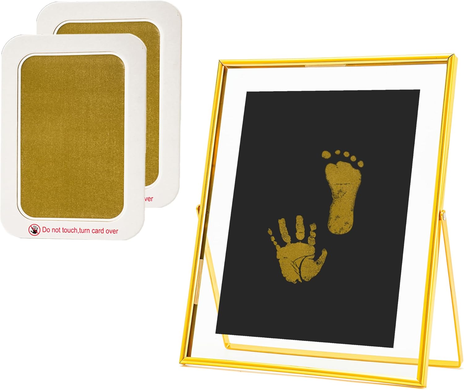 Calculs Baby Keepsake Frame with Ink Pad - Gold Floating Picture Frame for Babys First Year