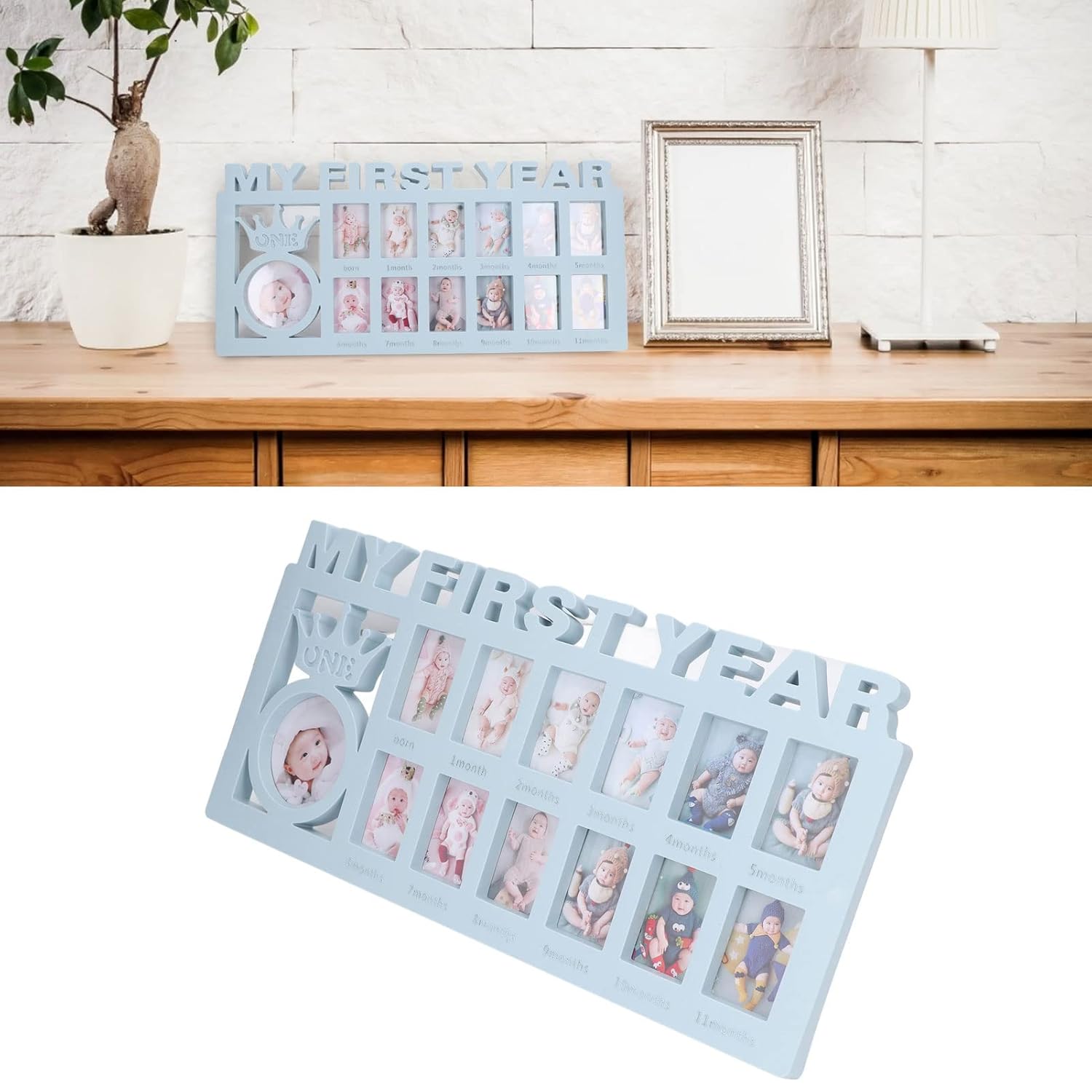 HYWHUYANG Baby Growth Picture Frame with 12 Slots Blue