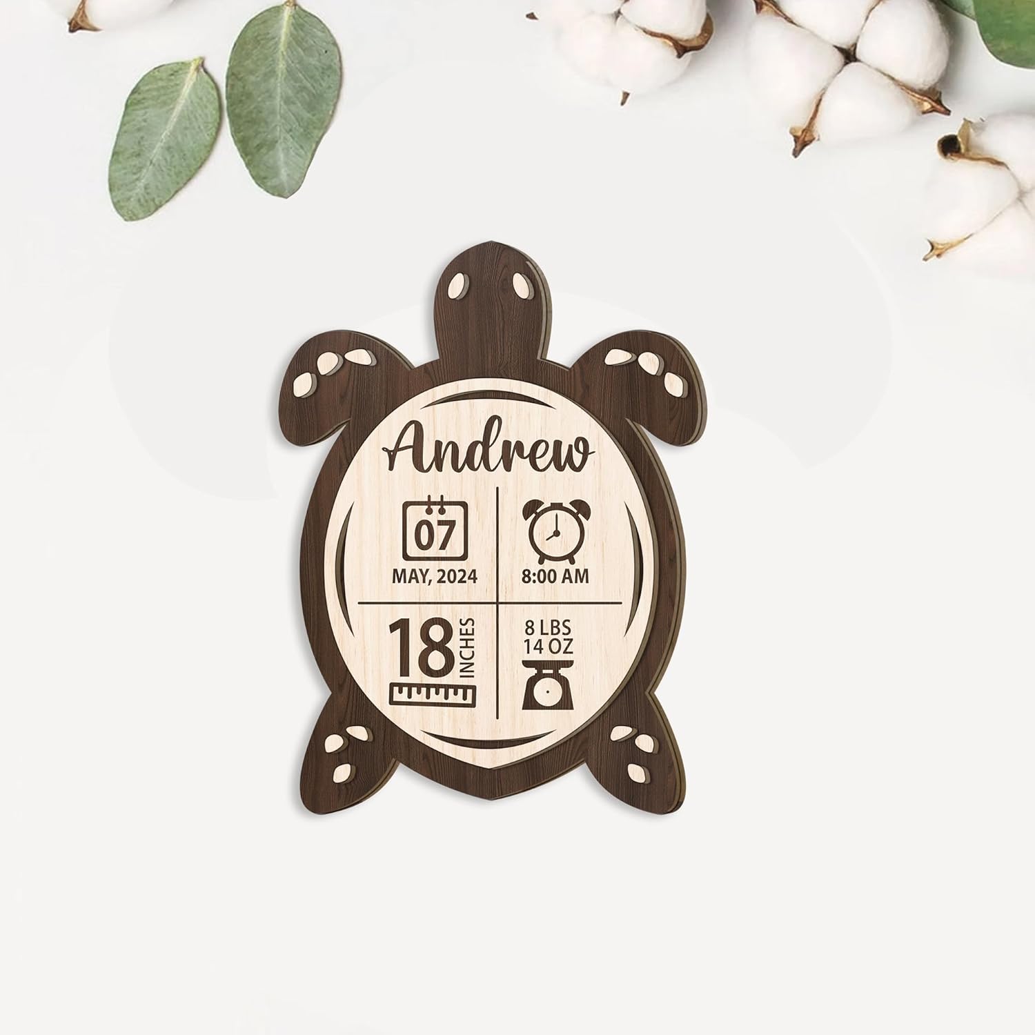 Mondily Baby Birth Announcement Sign with Sea Turtle Shape