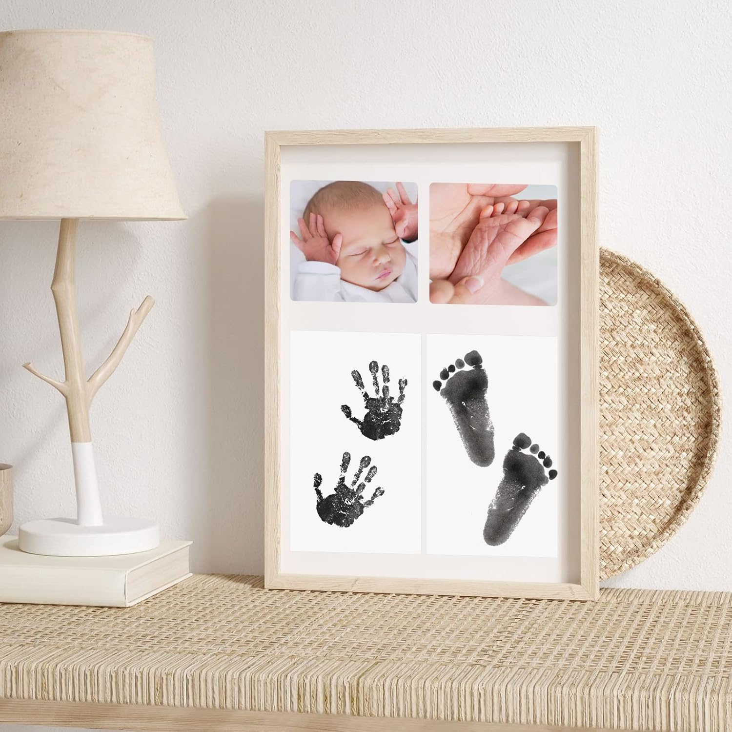 Teling 48 Pcs Inkless Baby Footprint Kit with 16 Color Ink Pads 32 Imprint Cards