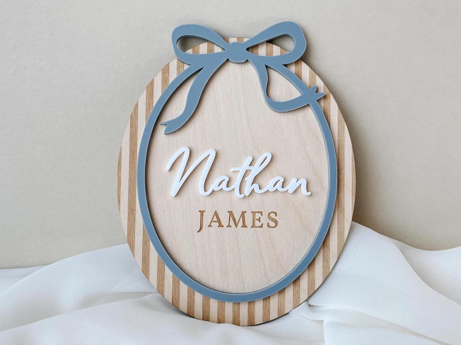 Personalized Baby Boy Name Wall Sign with Blue Bow